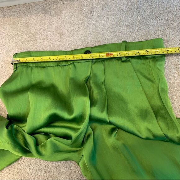 Zara green high waisted saint effect front cross over wrap pleated wide leg pant - Picture 9 of 13